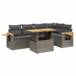 6-Piece Garden Sofa Set with Cushions Outdoor Patio Lounge Furniture Grey Poly Rattan
