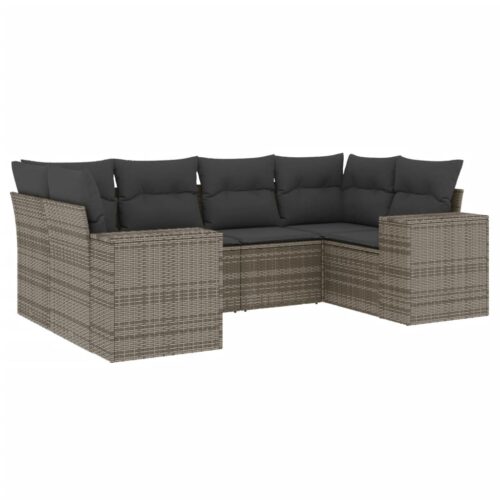 6-Piece Garden Sofa Set with Cushions Outdoor Patio Lounge Furniture Grey Poly Rattan