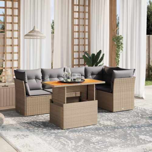 5-Piece Garden Sofa Set with Cushions Outdoor Patio Lounge Furniture Beige Poly Rattan - Image 2