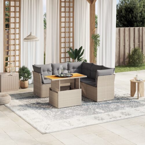 5-Piece Garden Sofa Set with Cushions Outdoor Patio Lounge Furniture Beige Poly Rattan - Image 2