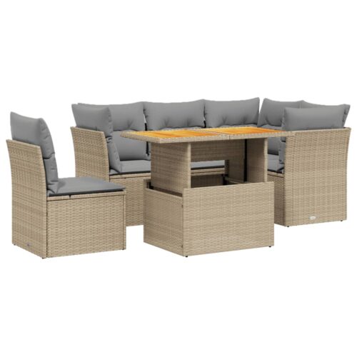 5-Piece Garden Sofa Set with Cushions Outdoor Patio Lounge Furniture Beige Poly Rattan