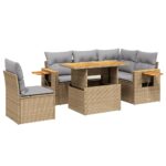 6-Piece Garden Sofa Set with Cushions Outdoor Patio Lounge Furniture Beige Poly Rattan