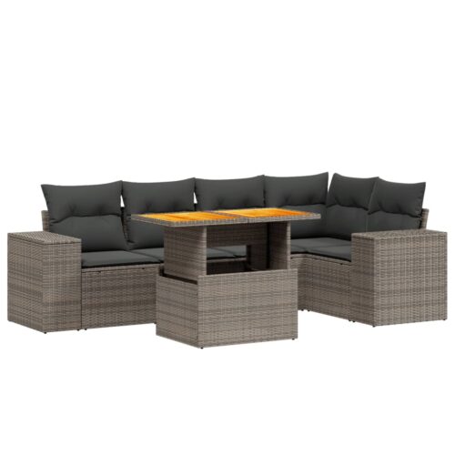 6-Piece Garden Sofa Set with Cushions Outdoor Patio Lounge Furniture Grey Poly Rattan - Image 5