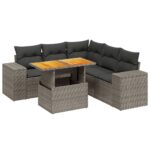 6-Piece Garden Sofa Set with Cushions Outdoor Patio Lounge Furniture Grey Poly Rattan