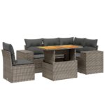 6-Piece Garden Sofa Set with Cushions Outdoor Patio Lounge Furniture Grey Poly Rattan