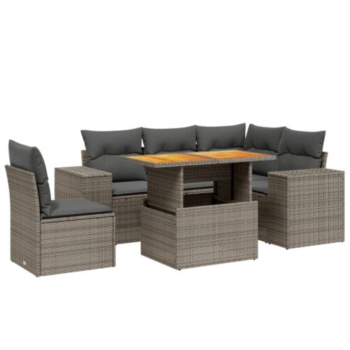 6-Piece Garden Sofa Set with Cushions Outdoor Patio Lounge Furniture Grey Poly Rattan