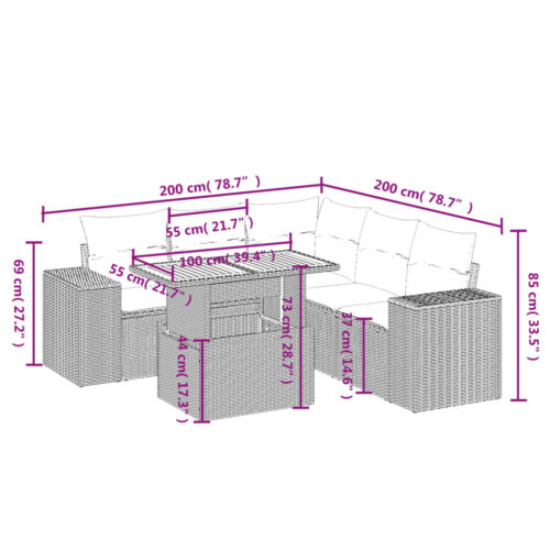 6-Piece Garden Sofa Set with Cushions Outdoor Patio Lounge Furniture Beige Poly Rattan - Image 3