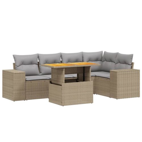 6-Piece Garden Sofa Set with Cushions Outdoor Patio Lounge Furniture Beige Poly Rattan - Image 5