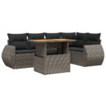 6-Piece Garden Sofa Set with Cushions Outdoor Patio Lounge Furniture Grey Poly Rattan