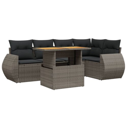6-Piece Garden Sofa Set with Cushions Outdoor Patio Lounge Furniture Grey Poly Rattan