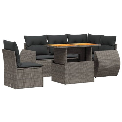 6-Piece Garden Sofa Set with Cushions Outdoor Patio Lounge Furniture Grey Poly Rattan - Image 5