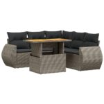 6-Piece Garden Sofa Set with Cushions Outdoor Patio Lounge Furniture Grey Poly Rattan