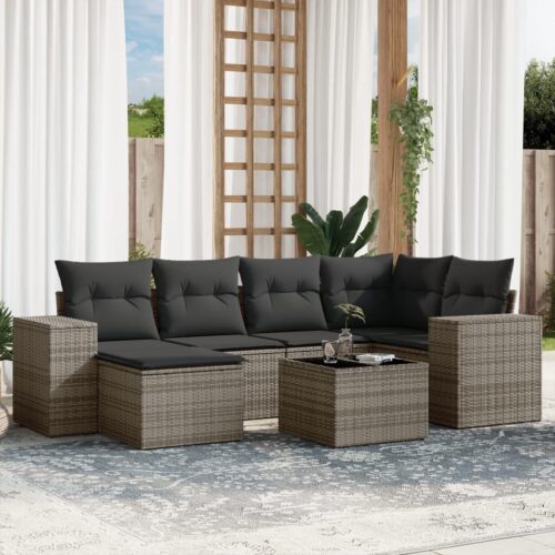 7-Piece Garden Sofa Set Outdoor Patio Lounge Wicker Rattan Furniture Setting Grey - Image 2