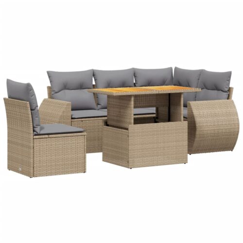 6-Piece Garden Sofa Set with Cushions Outdoor Patio Lounge Furniture Beige Poly Rattan - Image 5