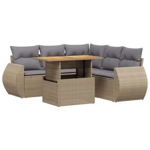 6-Piece Garden Sofa Set with Cushions Outdoor Patio Lounge Furniture Beige Poly Rattan - Image 5