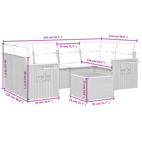 7-Piece Garden Sofa Set Outdoor Patio Lounge Wicker Rattan Furniture Setting Grey - Image 9