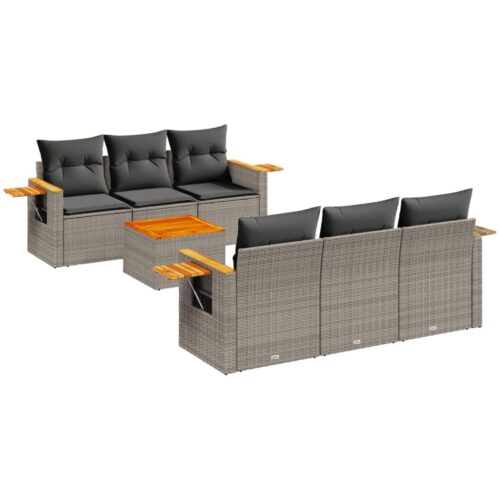 7-Piece Garden Sofa Set Outdoor Patio Lounge Wicker Rattan Furniture Setting Grey