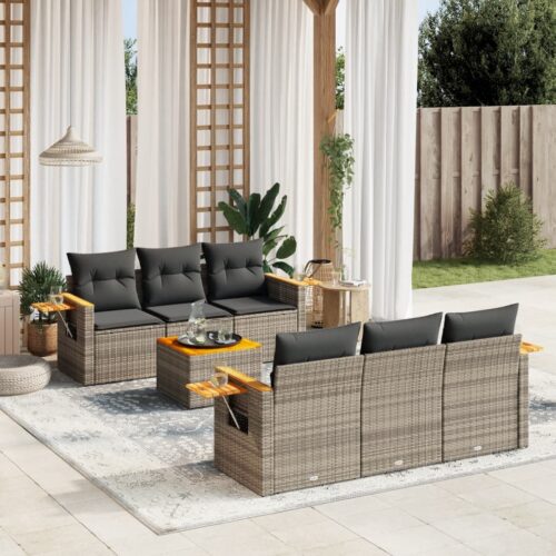 7-Piece Garden Sofa Set Outdoor Patio Lounge Wicker Rattan Furniture Setting Grey - Image 2