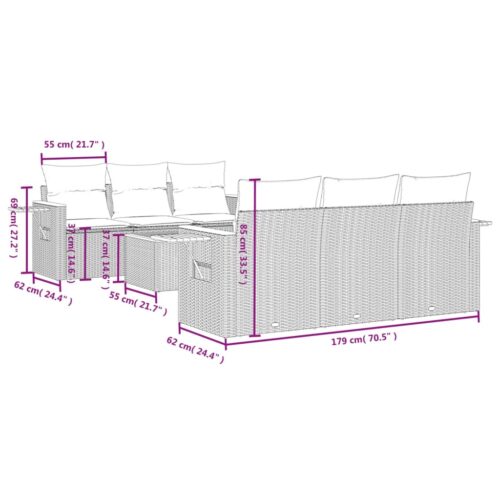 7-Piece Garden Sofa Set Outdoor Patio Lounge Wicker Rattan Furniture Setting Grey - Image 8