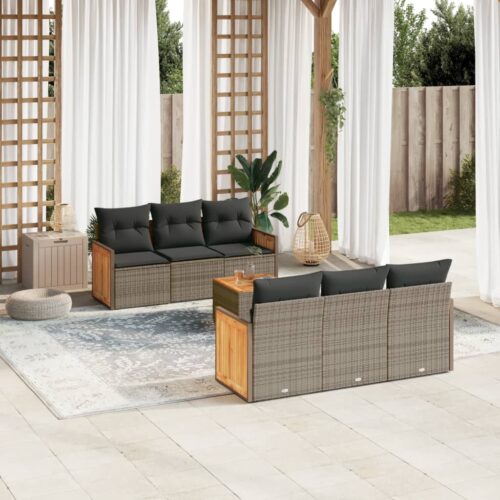 7-Piece Garden Sofa Set Outdoor Patio Lounge Wicker Rattan Furniture Setting Grey - Image 2