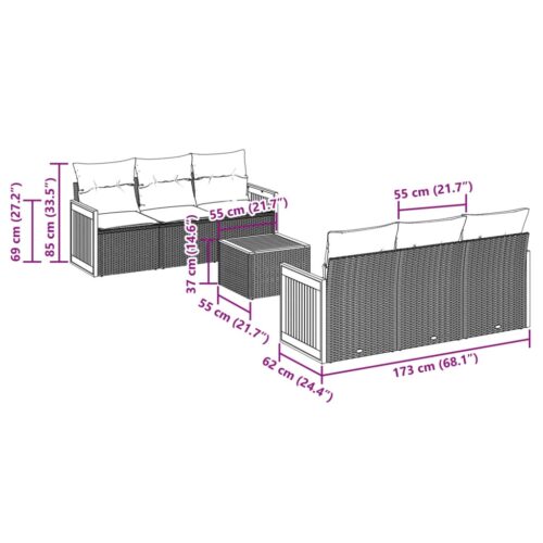 7-Piece Garden Sofa Set Outdoor Patio Lounge Wicker Rattan Furniture Setting Grey - Image 7
