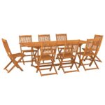 9-Piece Garden Dining Set 220x90x75cm Solid Wood Acacia