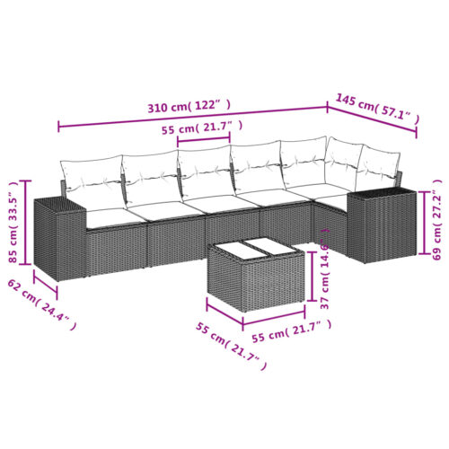 7-Piece Garden Sofa Set Outdoor Patio Lounge Wicker Rattan Furniture Setting Beige - Image 3