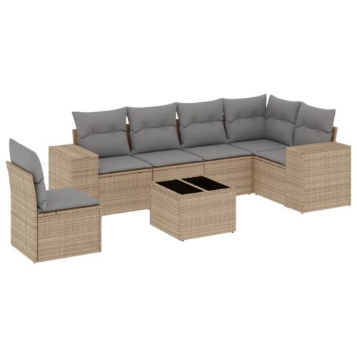7-Piece Garden Sofa Set Outdoor Patio Lounge Wicker Rattan Furniture Setting Beige - Image 5