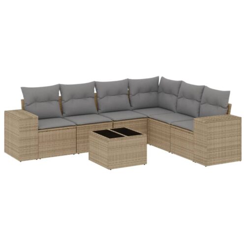 7-Piece Garden Sofa Set Outdoor Patio Lounge Wicker Rattan Furniture Setting Beige - Image 5