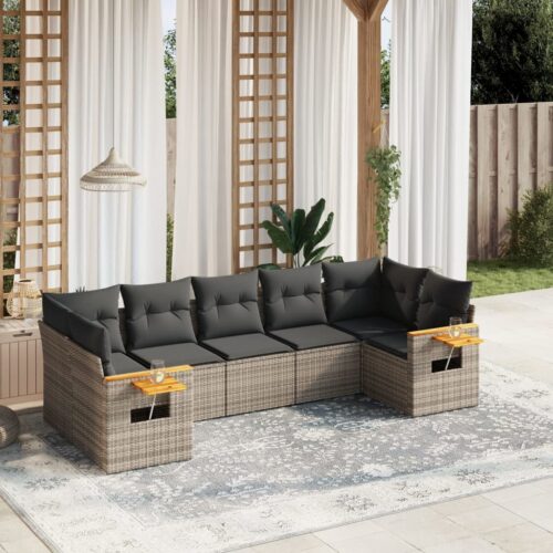 7-Piece Garden Sofa Set Outdoor Patio Lounge Wicker Rattan Furniture Setting Grey - Image 2