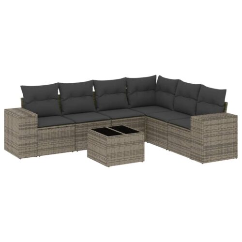 7-Piece Garden Sofa Set Outdoor Patio Lounge Wicker Rattan Furniture Setting Grey