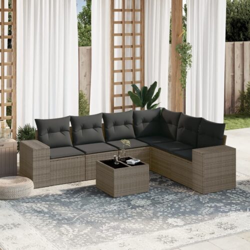 7-Piece Garden Sofa Set Outdoor Patio Lounge Wicker Rattan Furniture Setting Grey - Image 2