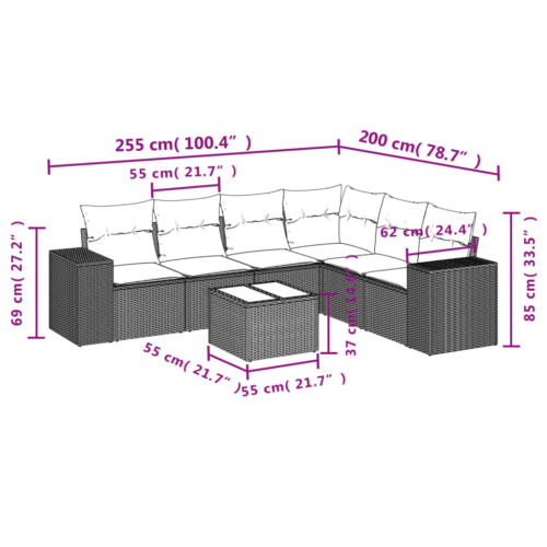 7-Piece Garden Sofa Set Outdoor Patio Lounge Wicker Rattan Furniture Setting Grey - Image 3
