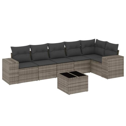 7-Piece Garden Sofa Set Outdoor Patio Lounge Wicker Rattan Furniture Setting Grey