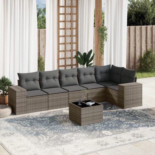 7-Piece Garden Sofa Set Outdoor Patio Lounge Wicker Rattan Furniture Setting Grey - Image 2
