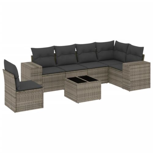 7-Piece Garden Sofa Set Outdoor Patio Lounge Wicker Rattan Furniture Setting Grey