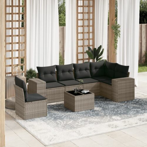 7-Piece Garden Sofa Set Outdoor Patio Lounge Wicker Rattan Furniture Setting Grey - Image 2