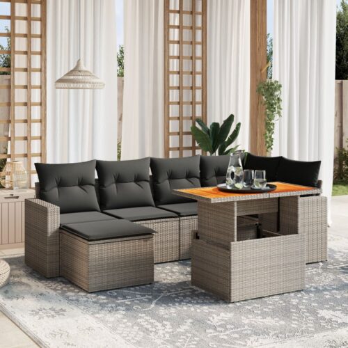 7-Piece Garden Sofa Set Outdoor Patio Lounge Wicker Rattan Furniture Setting Grey - Image 2