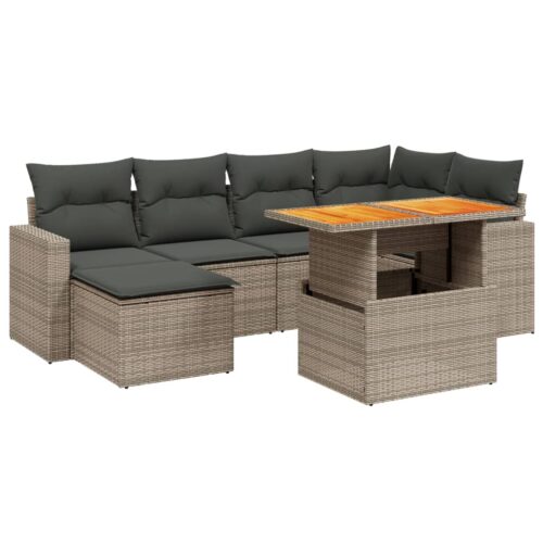 7-Piece Garden Sofa Set Outdoor Patio Lounge Wicker Rattan Furniture Setting Grey - Image 5