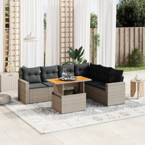 7-Piece Garden Sofa Set Outdoor Patio Lounge Wicker Rattan Furniture Setting Grey - Image 2