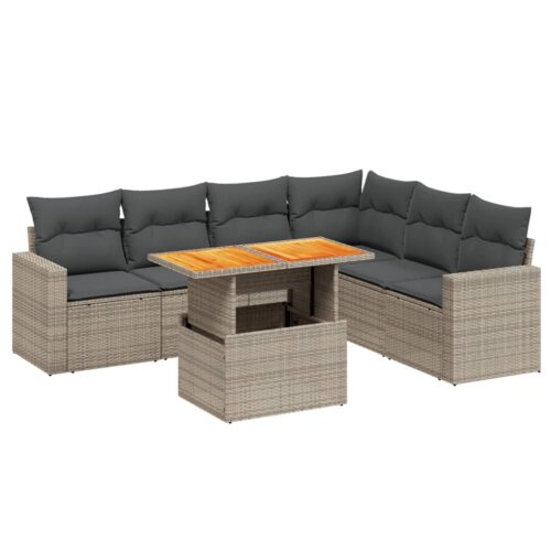 7-Piece Garden Sofa Set Outdoor Patio Lounge Wicker Rattan Furniture Setting Grey - Image 5