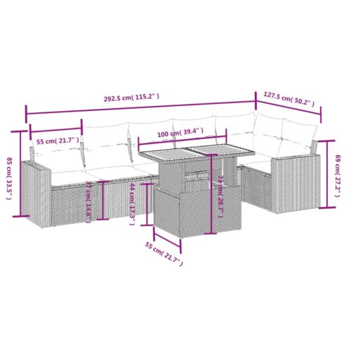 7-Piece Garden Sofa Set Outdoor Patio Lounge Wicker Rattan Furniture Setting Grey - Image 3