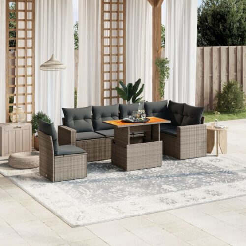 7-Piece Garden Sofa Set Outdoor Patio Lounge Wicker Rattan Furniture Setting Grey - Image 2