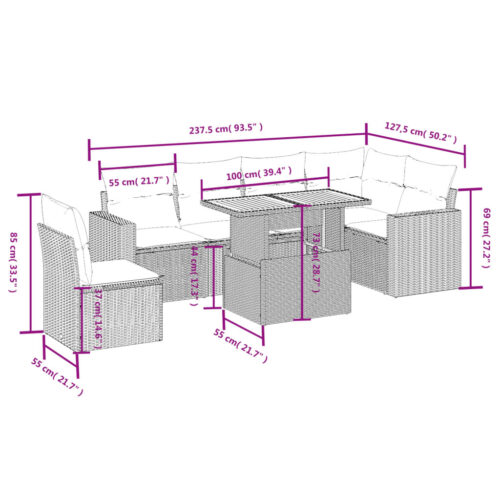 7-Piece Garden Sofa Set Outdoor Patio Lounge Wicker Rattan Furniture Setting Grey - Image 3
