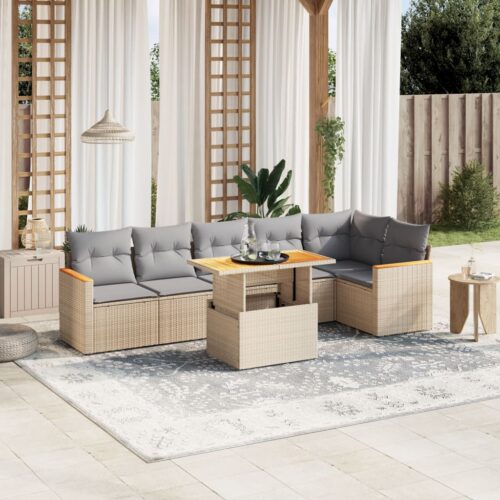 7-Piece Garden Sofa Set Outdoor Patio Lounge Wicker Rattan Furniture Setting Beige - Image 2