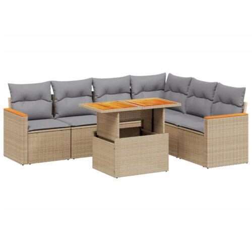 7-Piece Garden Sofa Set Outdoor Patio Lounge Wicker Rattan Furniture Setting Beige