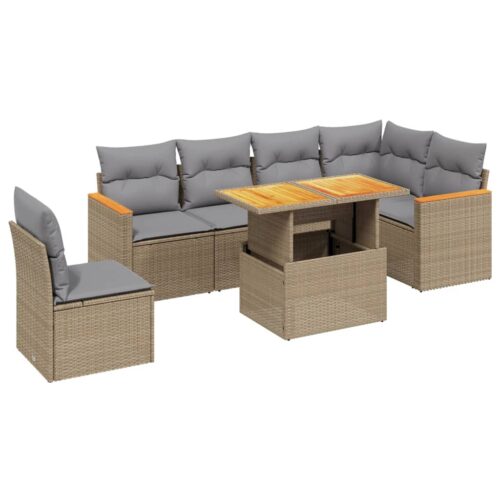 7-Piece Garden Sofa Set Outdoor Patio Lounge Wicker Rattan Furniture Setting Beige