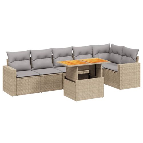 7-Piece Garden Sofa Set Outdoor Patio Lounge Wicker Rattan Furniture Setting Beige