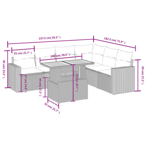 7-Piece Garden Sofa Set Outdoor Patio Lounge Wicker Rattan Furniture Setting Beige - Image 3