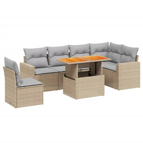 7-Piece Garden Sofa Set Outdoor Patio Lounge Wicker Rattan Furniture Setting Beige